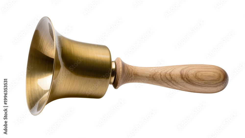 Αυτοκόλλητο Antique brass hand bell with wooden handle, isolated on transparent background