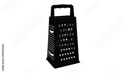 A stark black silhouette showcases a rectangular box grater with multiple grating surfaces and a handle silhouette high quality professional detailed modern elegant stylish
