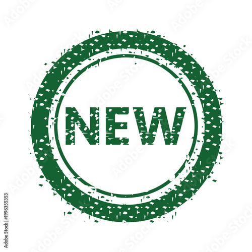 A green stamp with the word NEW in the center on a white background