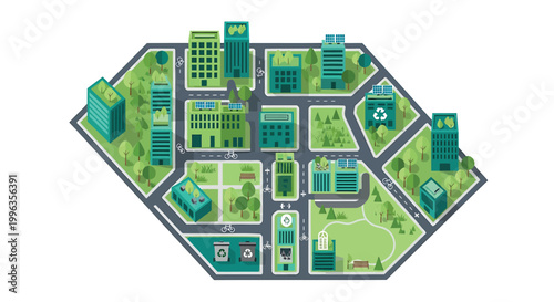 City map, green infrastructure, urban planning, vector illustration