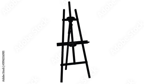 A stark black silhouette of a wooden artist s easel stands prominently against a pure white background creating a dramatic silhouette high quality professional