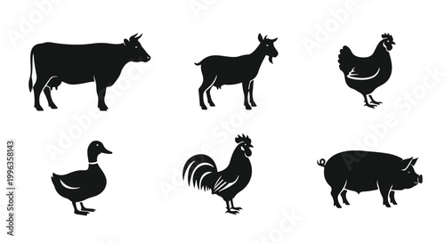 Black silhouettes of farm animals
