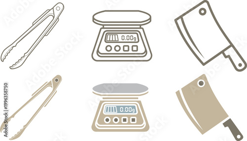 Vector illustration of kitchen utensils and scales for cooking and food preparation