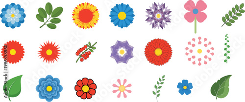 Colorful flower and leaf icons for design and decoration purposes easily