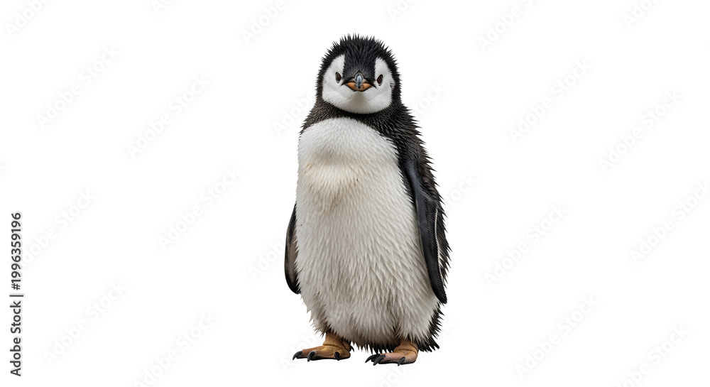 Obraz premium Baby penguin standing with a fluffy baby penguin stands facing forward on a, standing as transparent object