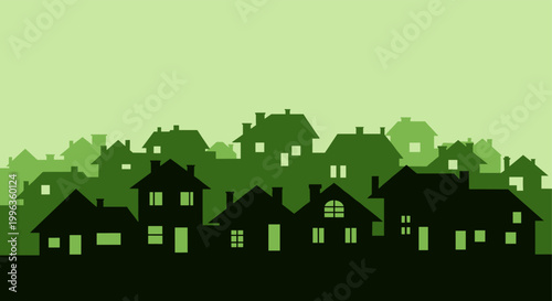 Green Silhouette Houses Background