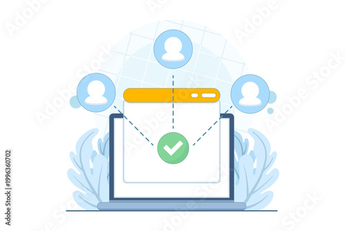 Vector illustration of load testing with multiple users, symbolizing system performance, traffic simulation, server stress testing, scalability analysis, and software testing concept.