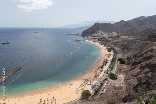 The famous white sand beach. Te. Canary Islands. Spain. View from the observation deck