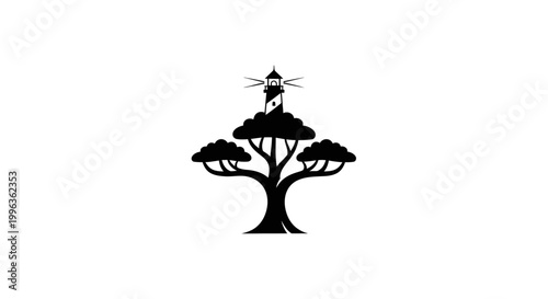Black silhouette of tree with bird.
