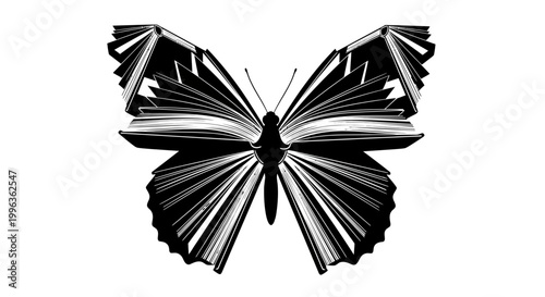 Black and white butterfly illustration.