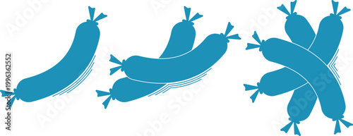 Sausages and frankfurters, vector icons of meat sausages, table and chef sausages, table food, fatty food, meat delicacy
