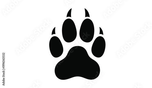 A stark black silhouette of a large animal paw print dominates a white background showcasing a powerful and primal image silhouette high quality professional