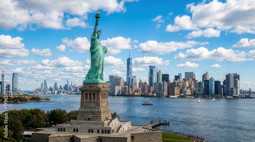 Statue of Liberty New York City Skyline Waterway Boat