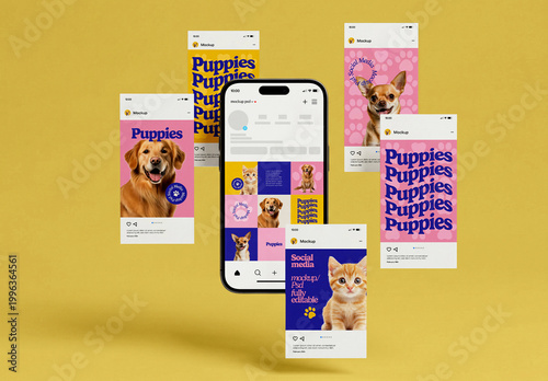 Smartphone with Five Vertical Post Layout Mockup