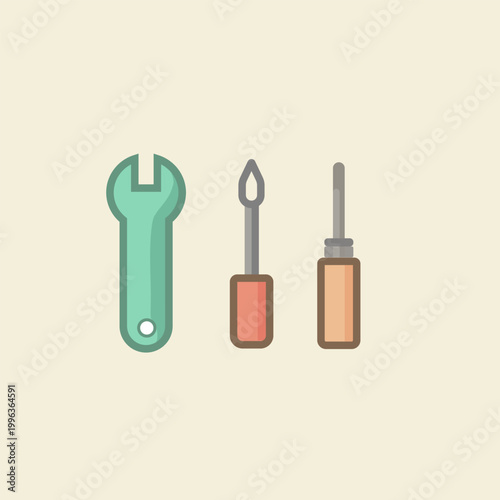 Flat tools icon set wrench and screwdrivers minimal repair illustration
