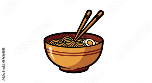 Bowl of ramen with noodles and chopsticks on table