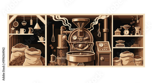 Vintage gramophone with shelves of records and accessories