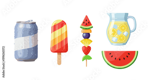 Collection of summer drinks and fruit