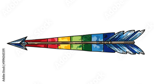 Colorful rainbow feather with vibrant hues and details