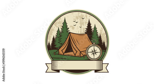 Outdoor camping scene with tent and nature landscape