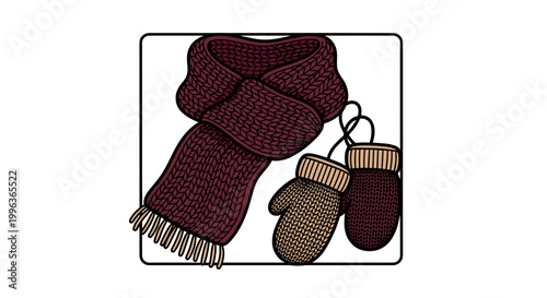 Warm winter accessories including scarf and mittens