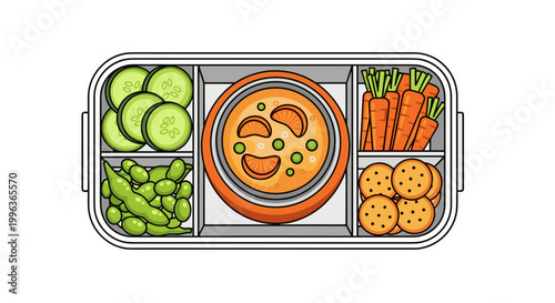 Healthy vegetable and soup meal in lunchbox container