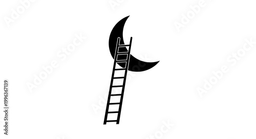 a black and white illustration of a ladder leading to the moon.
