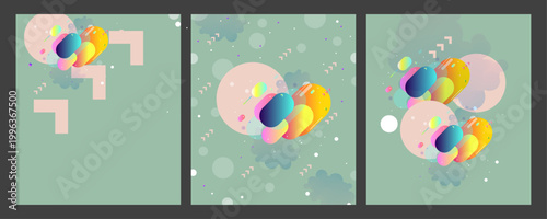 Summer Elegant neo mint color pastel muted pale calm tones card templates set