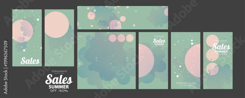 Summer Elegant neo mint color pastel muted pale calm tones card templates set