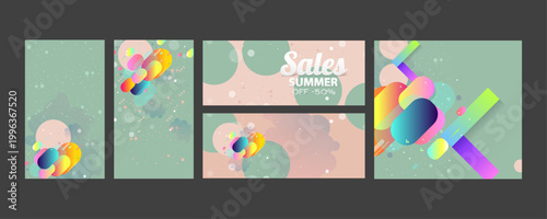 Summer Elegant neo mint color pastel muted pale calm tones card templates set