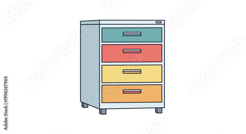 A colorful vector illustration of a filing cabinet with drawers