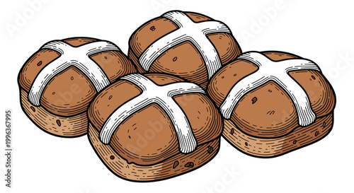 A vector illustration of a pile of sweet hot cross buns