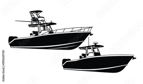 Foto A striking black and white illustration showcases two center console boats one l