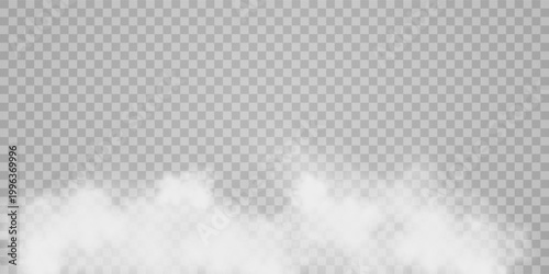 Fog or smoke isolated transparent special effect. White vector cloudiness, mist or smog background. Vector illustration