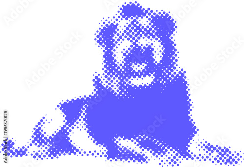 Halftone Illustration of a Majestic Lion in Purple Tones on a White Background