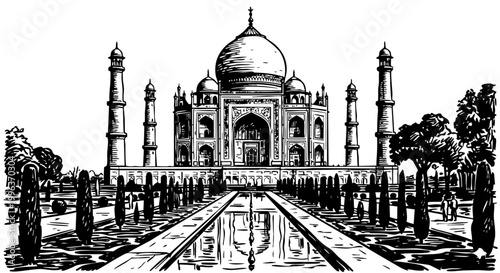 Taj Mahal Vector illustration, Taj Mahal pencil sketch drawing