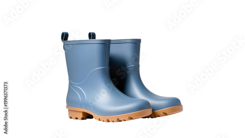 Cuadro en lienzo Pair of blue rubber rain boots with tan soles, isolated on transparent backgroun