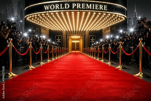 World Premiere Red Carpet Entrance with Paparazzi and Golden Lights