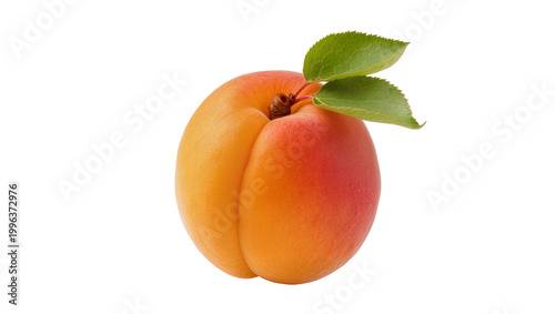 Fotografía Ripe orange apricot with green leaves, isolated on transparent background