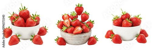 Set and collection of strawberry pile isolated on white transparent png background
