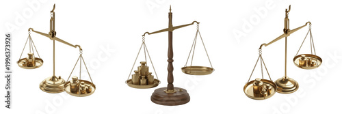 Set and collection of balance scale isolated on white transparent png background
