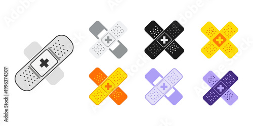 Assorted bandage illustrations a collection of medical adhesive plasters in various styles