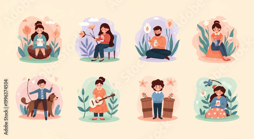 People engaging in various activities vector illustration set