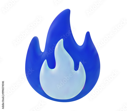 Vászonkép Minimalist blue 3D fire flame icon isolated on a white background