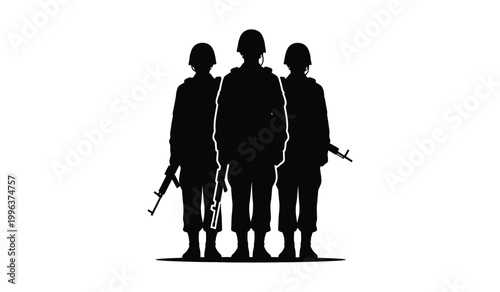 A stark representation of three soldiers standing in formation their figures defined as a bold contrasting silhouette high quality professional detailed modern elegant stylish
