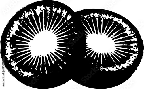 A perfectly halved ripe Kiwi fruit, back-lit to reveal its translucent, glowing green flesh and tiny black seeds against a pure white background