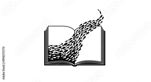 An open book with words flowing out.