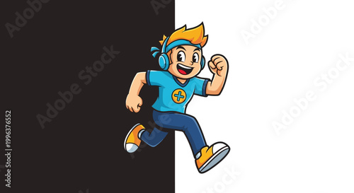 A cartoon character in motion running.