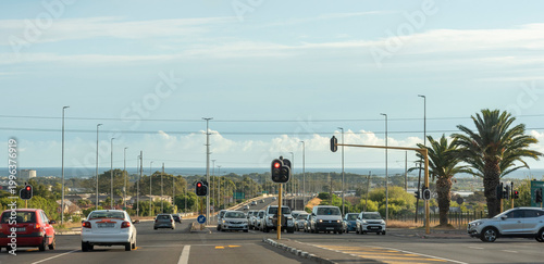 Somerset West. Western Cape South Africa. 07.02.2026.  Stationary cars at traffic lights on the R44 highway towards Somerset West Western Cape S Africa.
