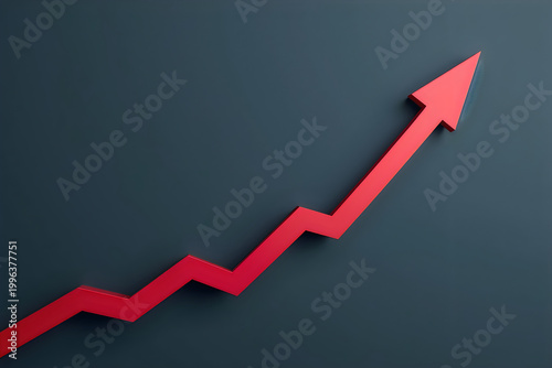 Red arrow graph showing upward trend with increase progress business positive